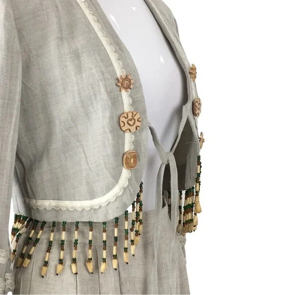 Vintage Sue Wong Linen 2 Piece Suit Jacket Gauchos Linen Wooden Beads size Small - Picture 5 of 16